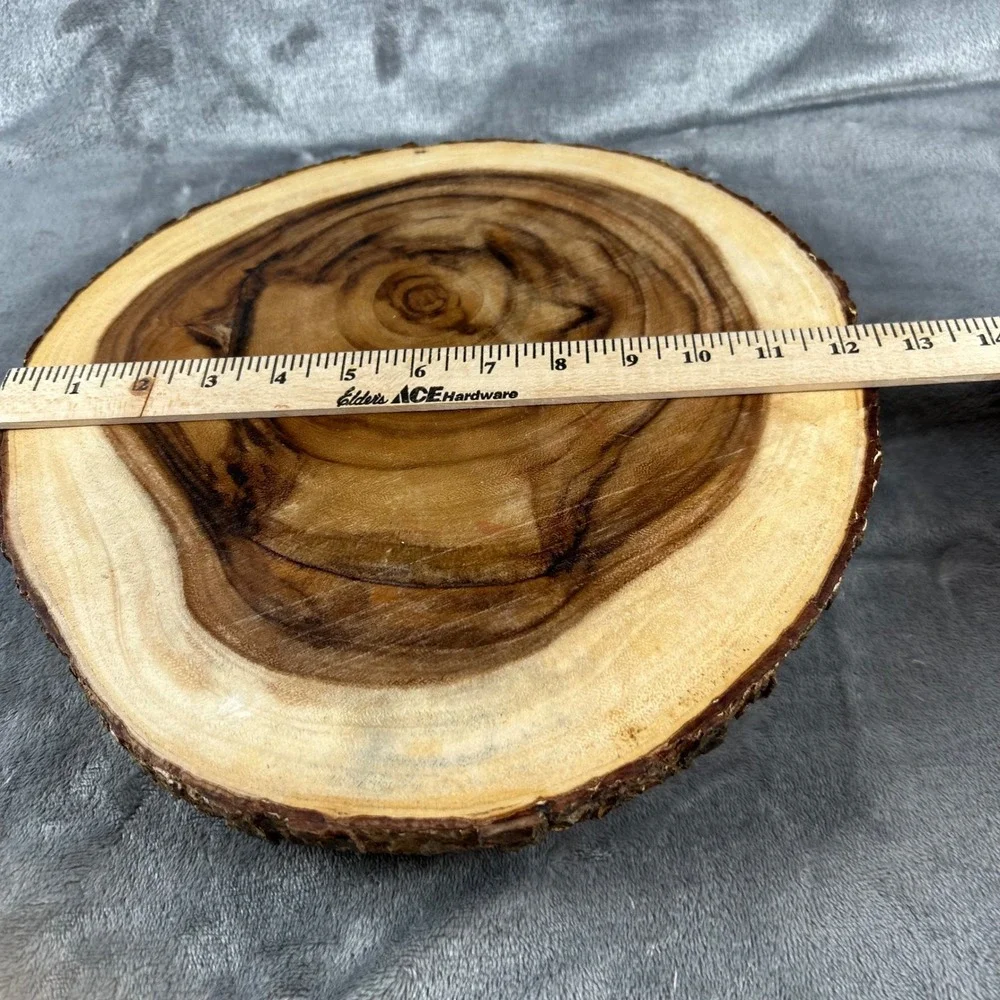 Lipper International Acacia Wood Bark Server Round Live Edge Footed Tray 12 Inch